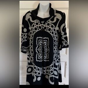 Funky People Black and Gray Geometric Tunic/Dress with Button. Medium
